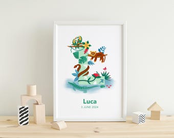 Personalised Letter Print | Wildlife Nursery Art | Jungle Animals | A4