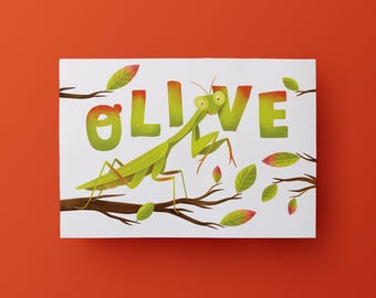 Personalised Praying Mantis Illustration | Bedroom Nursery Art | A4