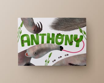 Personalised Anteater Print | Wildlife Bedroom Nursery Art | A4 or A3