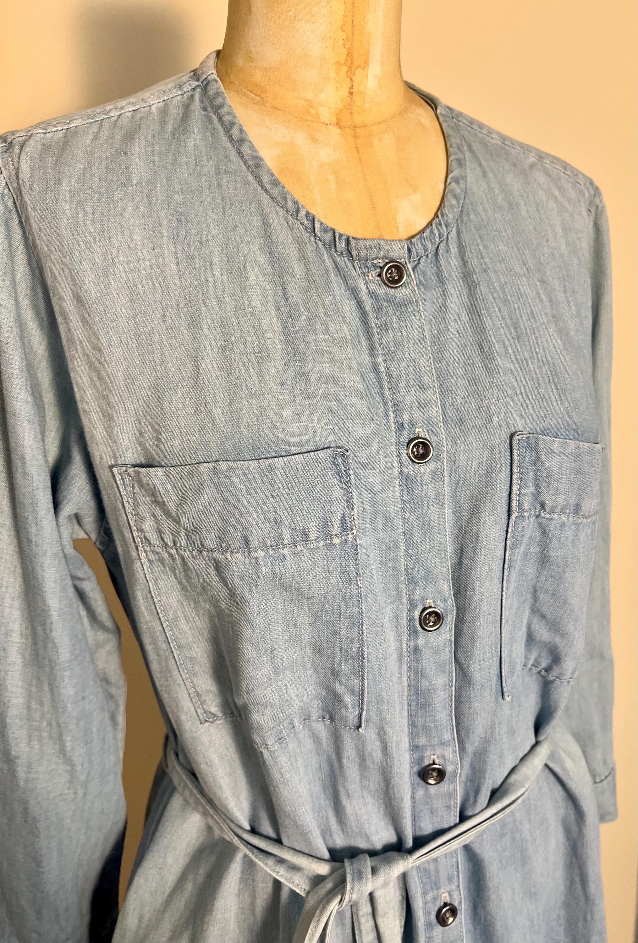 gap 1969 denim dress Gap 1969 Tunic Dress Denim Pullover Long Sleeve Pockets Drawstring Tie Size L