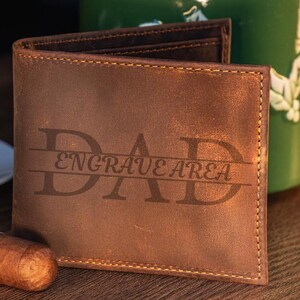 Engraved leather wallet, Personalized wallet, Custom wallet, crazy horse leather wallet,  leather wallet, gift for men, dad, husband, son