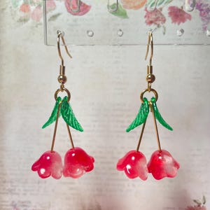 Floral Cherry Dangle Earrings | Fruit Earrings | Flower Earrings | Cherry Earrings