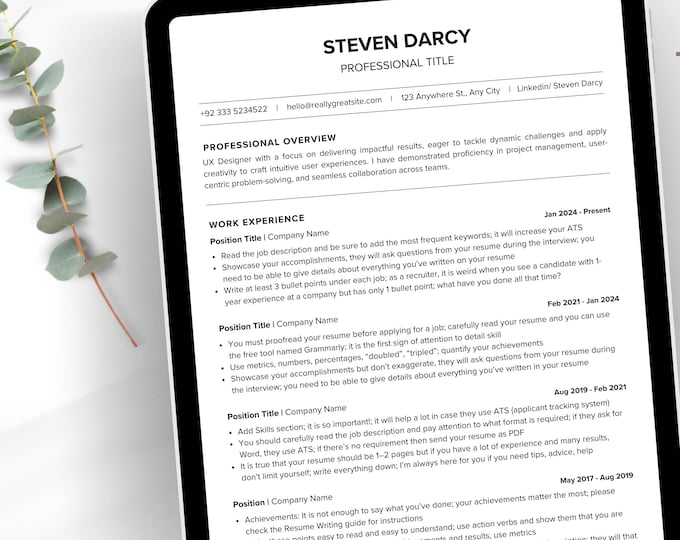 ATS Friendly Resume Template - Professional CV Template With Cover ...