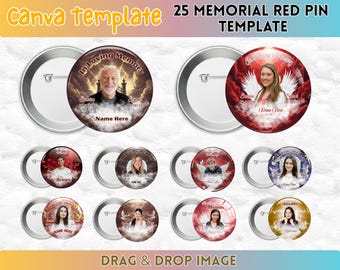 In Loving Memory Pin Button Templates • 20X Memorial RIP Photo Badge PNG Bundle • Funeral Favor Keepsake • Canva Editable Designs