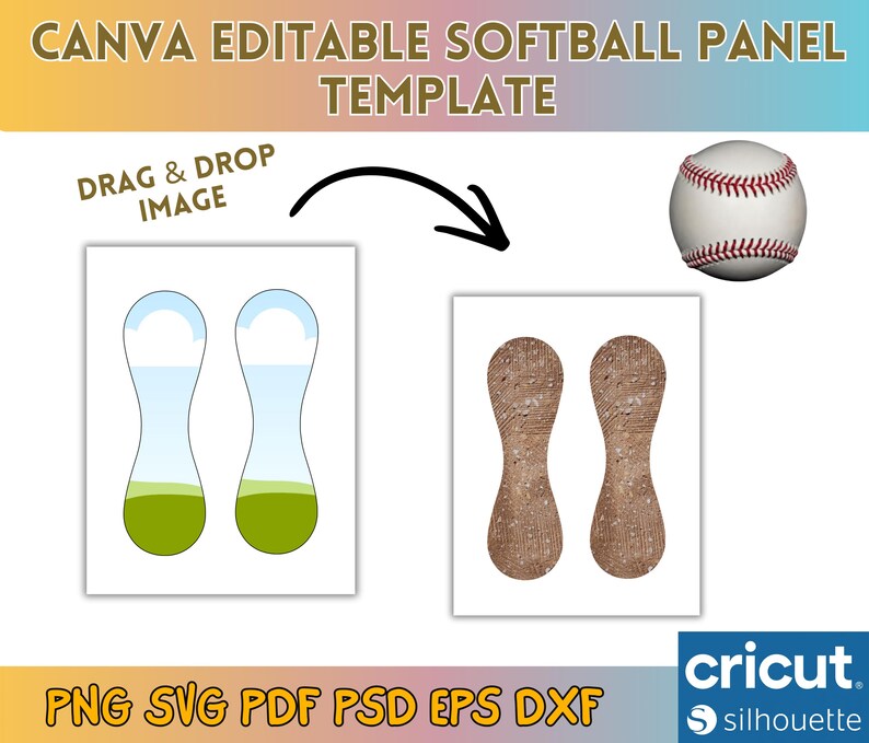 Softball Panel Canva Editable Template, Drag & Drop Frame, Softball SVG ...