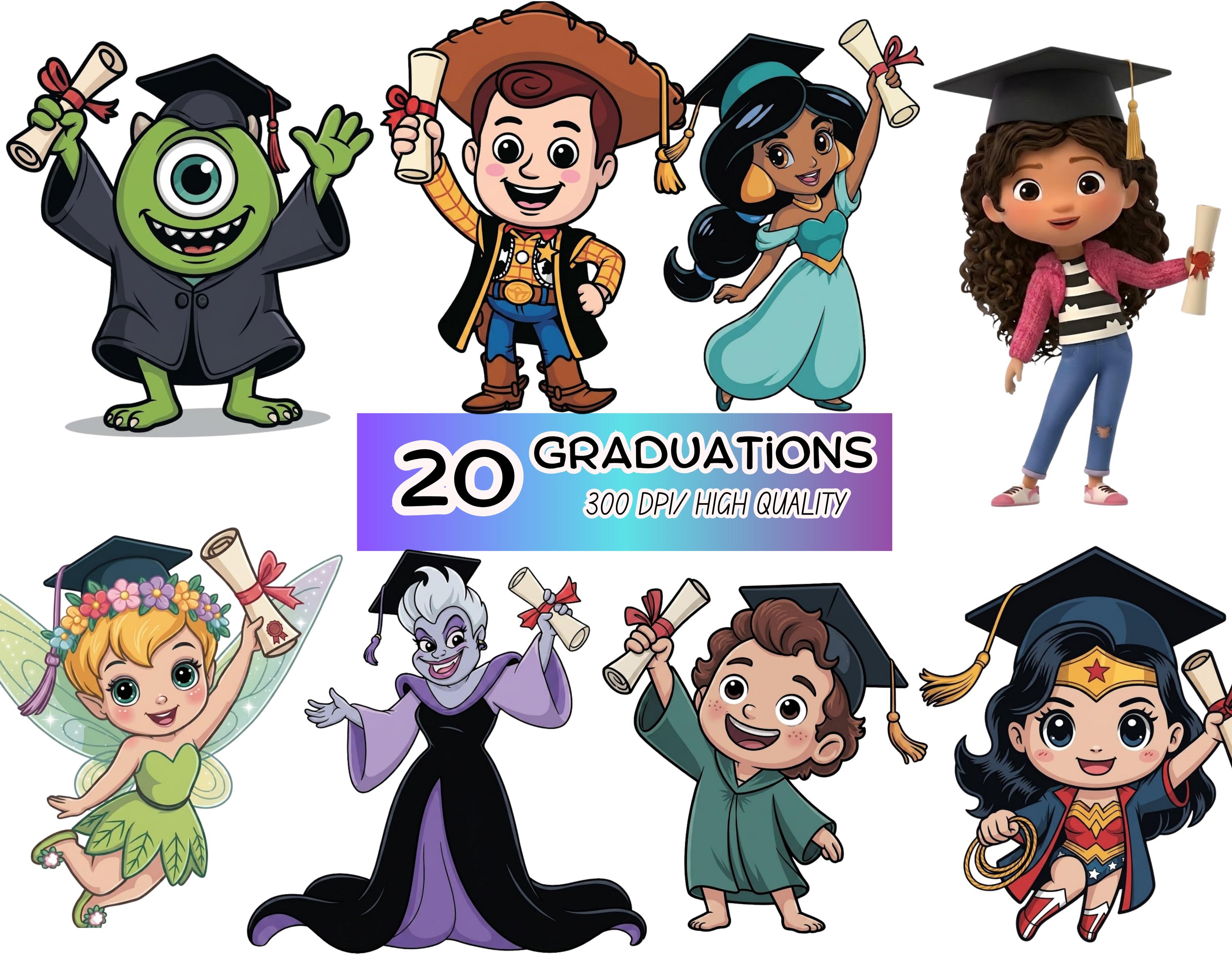 Graduation Cartoon Characters PNG Clipart Bundle - Etsy