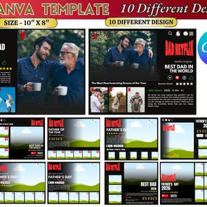 10 Editable Dad Netflix Canva Templates | Father day movie poster bundle | father day gift | canva template