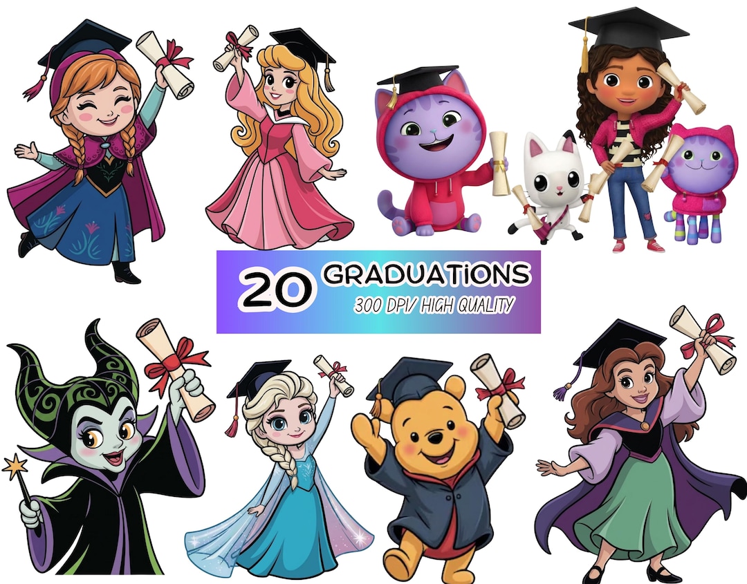 Graduation Cartoon Characters PNG Clipart Bundle - Etsy