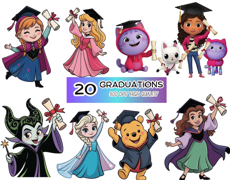 Graduation Cartoon Characters PNG Clipart Bundle - Etsy