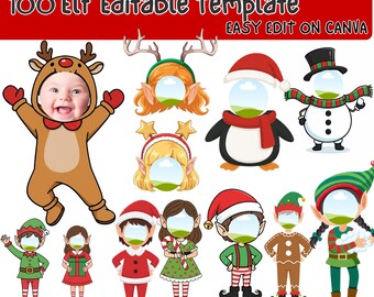 100 Elf Photo Templates, Add Your Face, 100 Designs, Christmas PNG, Digital Download