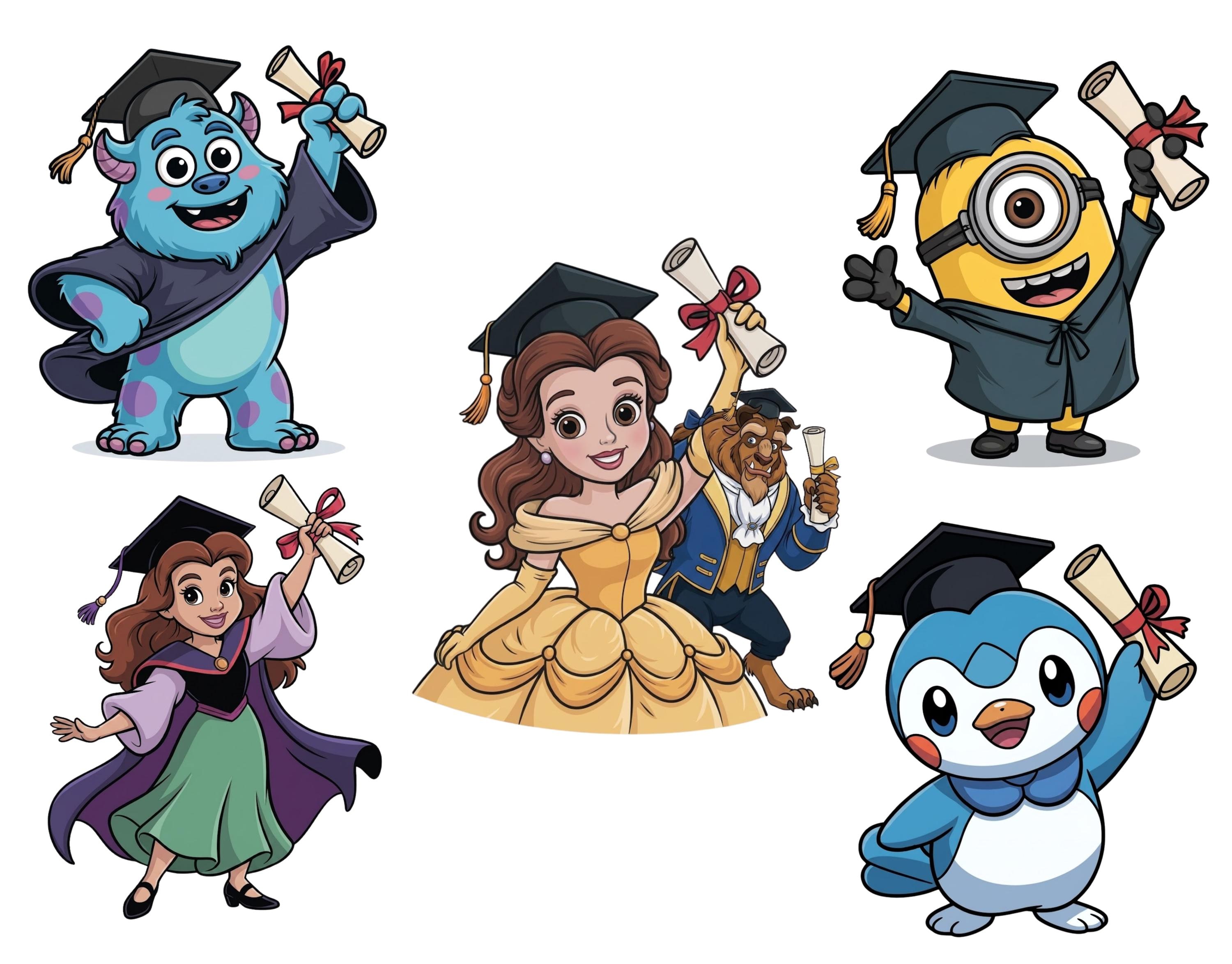 Graduation Cartoon Characters PNG Clipart Bundle - Etsy