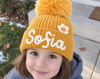 Personalized Baby Beanie: Custom Name, Detachable Pom Pom