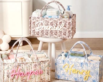 Personalized Diaper Caddy : Quilted Nursery Storage Basket , Baby Shower Gift