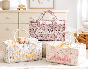 Personalized Diaper Caddy : Quilted Nursery Storage Basket , Baby Shower Gift
