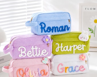 Personalized Corduroy Pencil Case: Preschool Everyday Storage Bag for Girls & Boys,  Back to School Gift