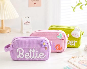 Custom Corduroy Pencil Case: Personalised Kids Pouch, Back‑to‑School Gift