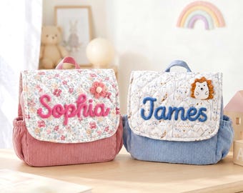 Personalized Corduroy Toddler Backpack: Custom Yarn Name,  Quilted Preschool Book Bag for Girls & Boys