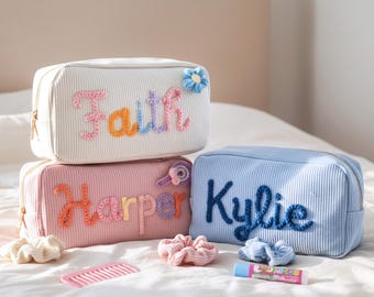 Personalized Corduroy Makeup Bag: X-Large Toiletry Pouch,Christmas Gift For Girls