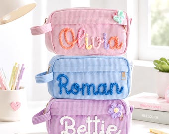 Personalised Corduroy Pencil Pouch With Child Name, Kids Back‑to‑School Essential