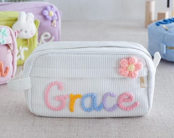 Custom Name Corduroy Pencil Case For Kids, Personalized Pencil Case, Back To School Gift, Girls Pencil Pouch, Birthday Gift For Girls