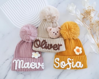 Personalized Beanie - Handmade, Custom Names, Detachable Pom