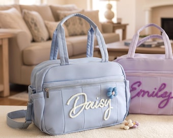 Personalized Dance Duffel Bag: Hand-Crocheted Name, Waterproof Pocket
