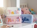Personalized Yarn Name Makeup Bag: X-Large Toiletry Pouch, Gift for 5-10 year girls