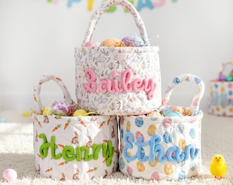 Personalized Easter Basket: Quilted Spring Egg Hunt Bucket,Boys Girls Easter Baskets