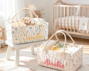 Personalized Baby Diaper Caddy: Custom Name  Storage Basket, New Mom Gift