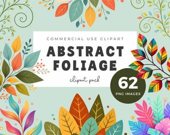 Abstract Leaves Shapes Clipart Bundle, Abstract Foliage Clipart, Whimsical Retro Colors, Retro Playful Colors, Digital Download