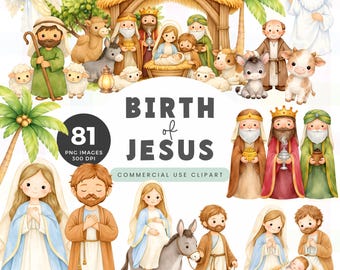 Birth of Jesus Clipart, Nativity Scene Illustrations, The First Christmas Digital Download