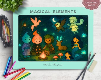 Cozy and Comfy Coloring Pages, Magical Elements V.4, Printable Activity for Kids and Adults, Instant Digital Download, EC001