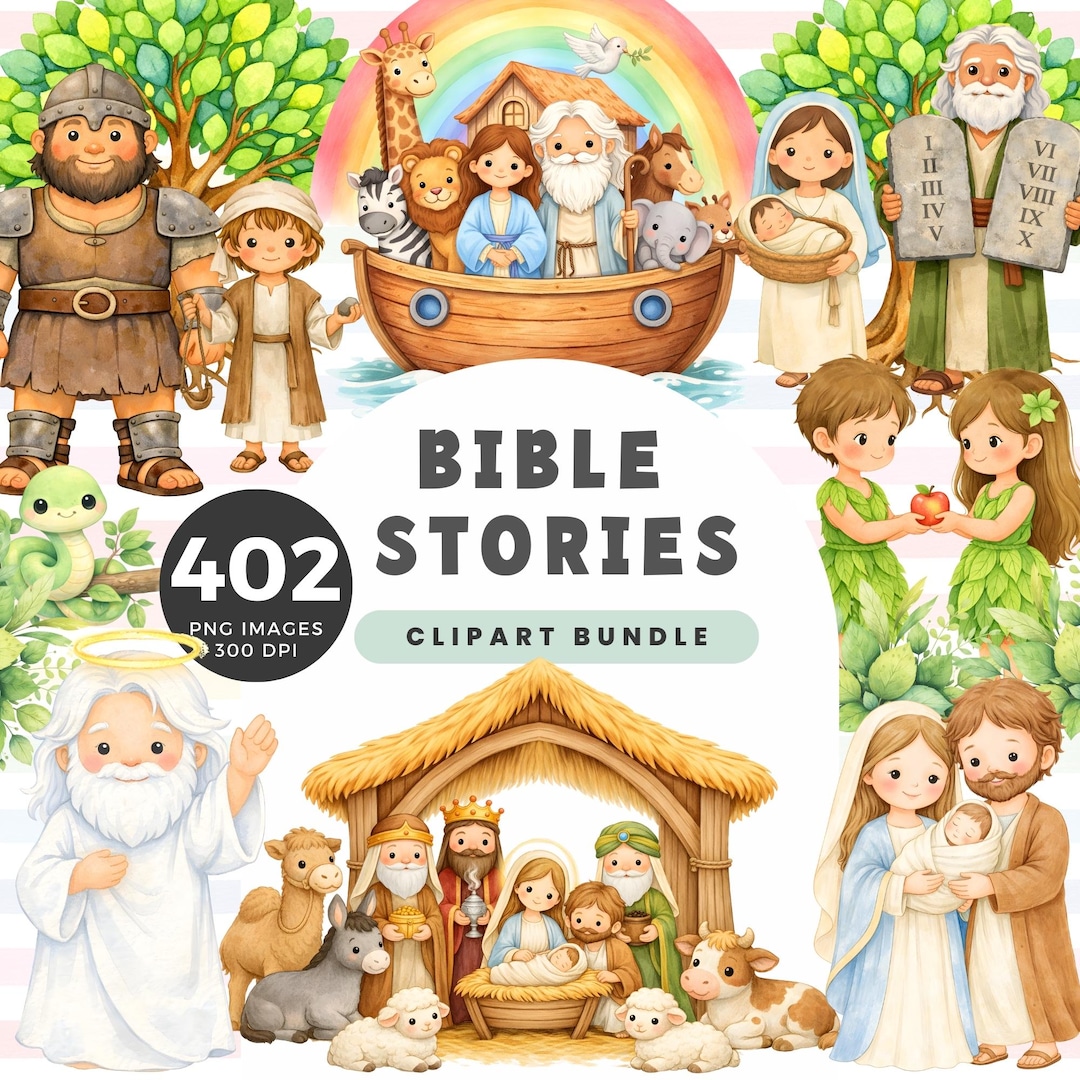 Bible Stories Clipart Bundle, Christian Bible Illustration, Digital ...