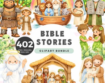 Bible Stories Clipart Bundle, Christian Bible Illustration, Digital Download