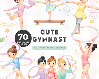 Cute Gymnastic Clipart, Adorable Gymnast Illustrations, Digital Download