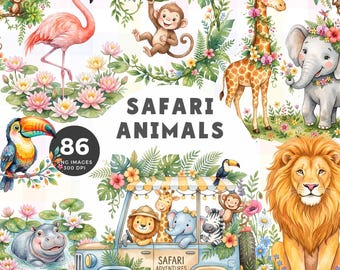 Safari Animal Clipart, Jungle Wildlife Illustration, Commercial Use Digital Clipart
