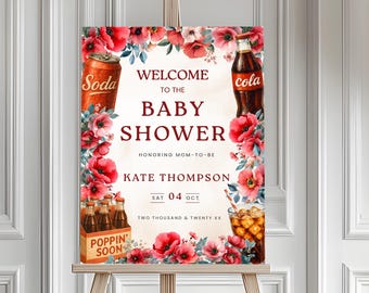 Soda Pop Baby Shower Decor, Ready to Pop Welcome Sign, Editable Template in Canva BPT0008