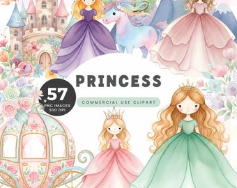 Princess Clipart, Cute Fairy Tale Princess Illustrations, Digital Download