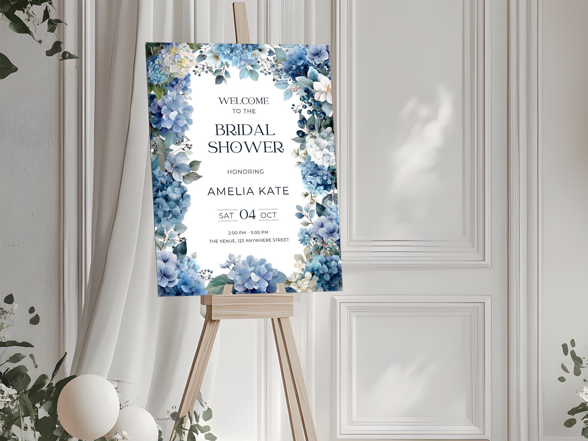 Hydrangea Bridal Shower Welcome Sign, Dusty Blue Hydrangea Florals ...