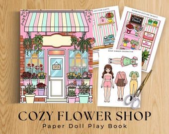 Printable Pretend Play Book Set, Cozy Flower Shop Pretend Play, Printable Paper Dolls, Instant Download Kids Activity, Role Play Kit