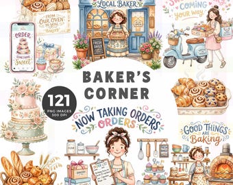 Bakery Business Clipart, Bakery Storefront, Baking PNG, Pastries Images, Small Business Baking Shop Graphics, Commercial Use Illustrations