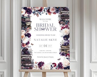 Her New Chapter Begins Bridal Shower Welcome Sign, Romantic Victorian Style Party, Editable Template in Canva BS0004