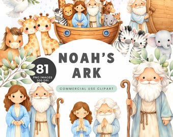 Noah’s Ark Clipart, Bible Story Illustrations, Old Testament Bible Story, Digital Download