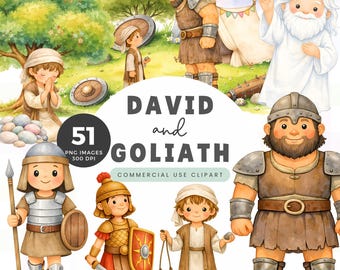 Clipart di Davide e Golia, illustrazioni di storie bibliche, storie bibliche dell'Antico Testamento, download digitale