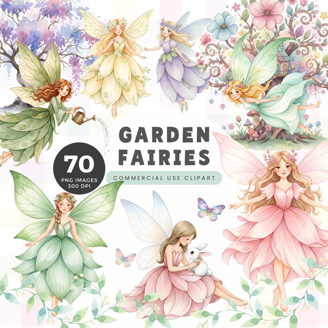 Garden Fairies Clipart, Whimsical Fairy Garden Illustrations, Cute ...