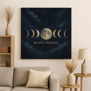 Moon Phases Poster – Mystische Mondphasen Illustration zum Ausdrucken | Digitaler Download | Wandbild Boho Esoterik Sternenhimmel