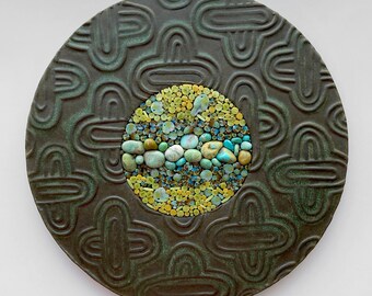 Small Ceramic and Micromosaic Wall Hanging With Turquoise