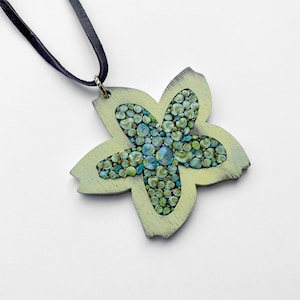 Micro Mosaic And Walnut Flower Pendant with Leather Cord