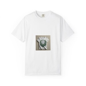 Eco-Friendly Unisex Garment-Dyed T-Shirt with Green Floral Design, Casual Wear, Gift for Nature Lovers, Summer Style, Sustainable Fashion