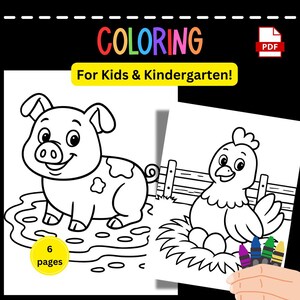 Desenhos de Animais da Fazenda para Colorir para Crianças | 6 Folhas Fofas para Imprimir | Atividades para Pré-Escola e Jardim de Infância | A4 + Carta dos EUA para Baixar em PDF